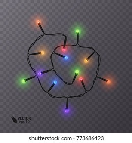 Christmas decoration, lights effects isolated design elements. Glowing lights for Xmas Holiday greeting card design. Vector illustration