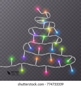 Christmas decoration, lights effects isolated design elements. Glowing lights for Xmas Holiday greeting card design. Vector illustration