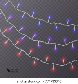 Christmas decoration, lights effects isolated design elements. Glowing lights for Xmas Holiday greeting card design. Vector illustration