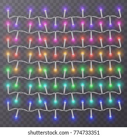 Christmas decoration, lights effects isolated design elements. Glowing lights for Xmas Holiday greeting card design. Vector illustration