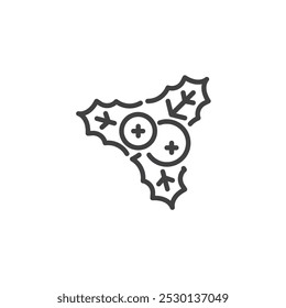 Christmas decoration line icon. linear style sign for mobile concept and web design. Holly branch with berries outline vector icon. Symbol, logo illustration. Vector graphics