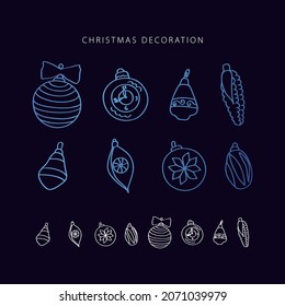 vector de línea de decoración navideña. Conjunto de iconos aislados. Colección de símbolos de esquema. Fondo vintage.  Símbolo tradicional de vacaciones.