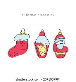 Christmas decoration line vector. Isolated icon set. Outline symbol collection. Vintage background.  Traditional holiday symbol.