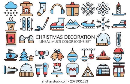 Christmas decoration lineal icons set. Winter holiday collection, snow, gloves, sled, bible and others. symbols for mobile apps, UI, UX kit and applications, EPS 10 ready convert to SVG svg