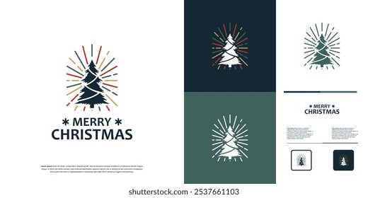 Christmas decoration logo with pine tree concept, cheerfulness, graphic design illustration.