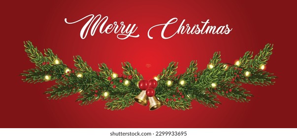 Christmas decoration Made of Pine Branches, Berries, Christmas Flowers.