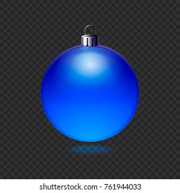Christmas decoration object, blue ball that is usually hung in Christmas evergreen tree, icon on vector illustration isolated on transparent background