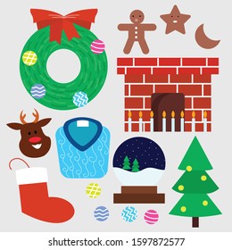 Christmas decoration on flat vector illustration
