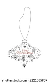 Christmas decoration on a German language. Frohe Weinachten Xmas tree bauble for postcard and invitation.