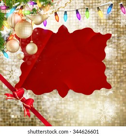 Christmas decoration on gold magic mosaic. EPS 10 vector file included