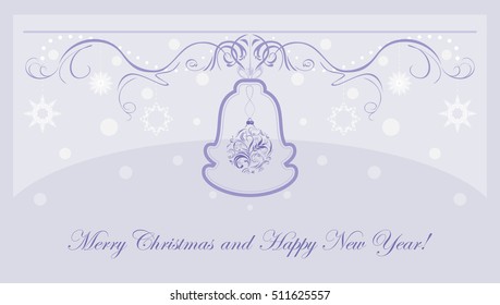 Christmas decoration on the light blue background. Vintage postcard. Vector