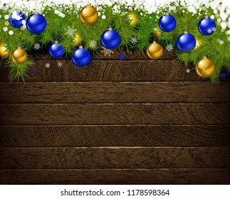 Christmas decoration on old grunge wooden board. Vector illustration