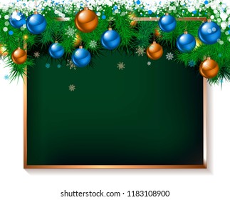 Christmas decoration on old grunge wooden board. Vector illustration