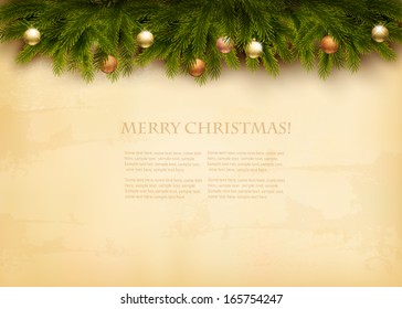 Christmas Decoration On Old Paper Background. Vector.