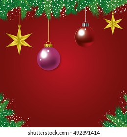 Christmas decoration on red background. Vector