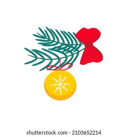 Christmas decoration on a Christmas tree branch. Vector illustration in flat style. Isolate.