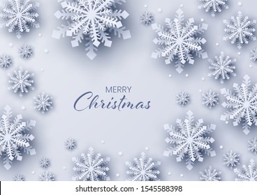 Christmas decoration on white background in paper cut and craft with snowflake,Vector illustration