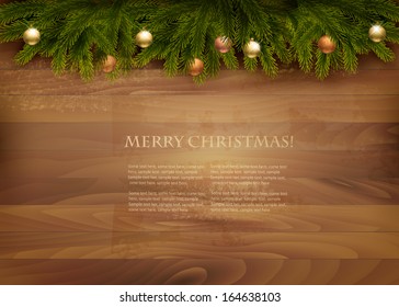 Christmas decoration on wooden background. Vector. 