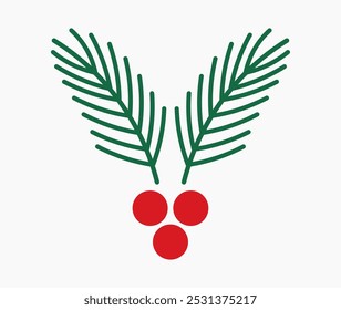 Decoração de Natal ornamento fir ramo e símbolo de bagas. Elemento de projeto de feriados. Ilustração vetorial.