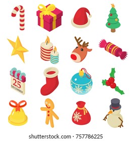 Christmas decoration ornament icons set. Isometric illustration of 16 Christmas decoration ornament vector icons for web