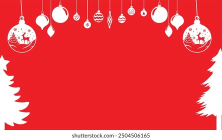 Christmas decoration ornaments elements on red background. Christmas and New Year background. Vector illustration