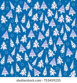 Christmas Decoration Pattern. New Year`s winter seamless pattern with Christmas trees on a blue background