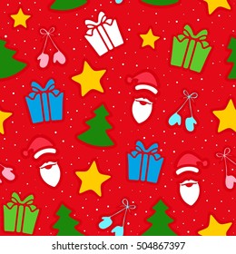 Christmas decoration of pattern from traditional festive elements. Seamless texture. Vector illustration