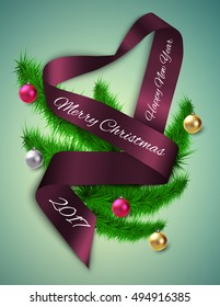 Christmas decoration of purple satin ribbon 