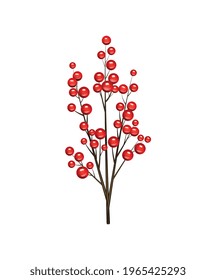 Christmas decoration realistic composition with isolated image of decorative branch with red berries vector illustration