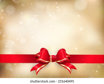 Christmas decoration - Red ribbon bow with bokeh. EPS 10 vector file included