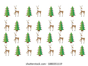 
Christmas decoration of reindeer and Christmas trees on white background