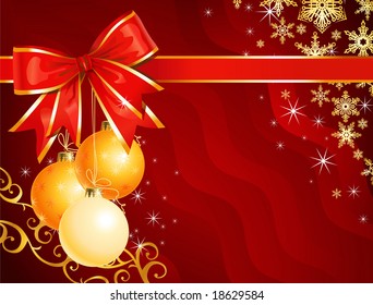 Christmas decoration with ribbon / holiday background / vector / The layers are separated