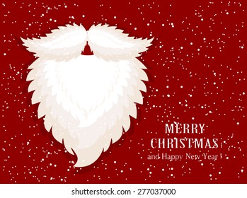 Christmas decoration with Santa beard on snow background, illustration.