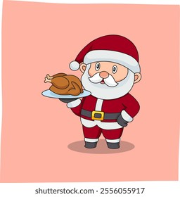 christmas decoration santa carrying roast chicken, suitable for background