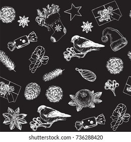 christmas decoration seamless pattern on a black background