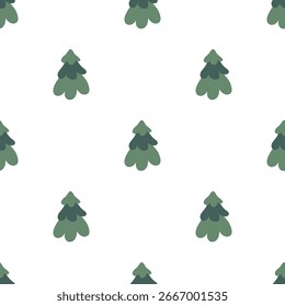 Christmas decoration. Seamless pattern with Christmas tree. Flat vector hand drawn design on white background.