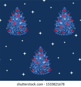 Christmas decoration.  Seamless winter pattern with fir trees .  Vector illustration
