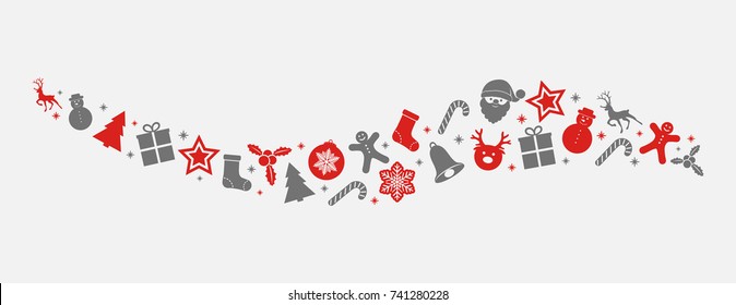 Christmas decoration with seasonal icons. Vector.