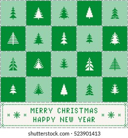 Christmas decoration set of 10 Trees. Nordic Scandinavian style. Light & dark green pixel images with background. Vector eps file.