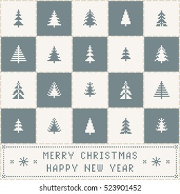 Christmas decoration set of 10 Trees. Nordic Scandinavian style. Grey & broken white pixel images with background. Vector eps file.