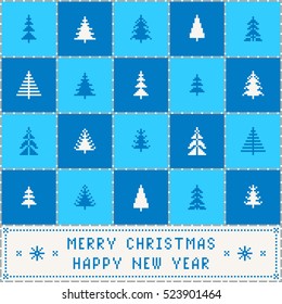 Christmas decoration set of 10 Trees. Nordic Scandinavian style. Light & dark blue pixel images with background. Vector eps file.