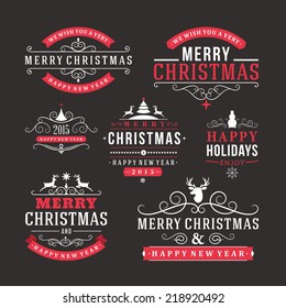 Christmas decoration set of calligraphic and typographic design elements, labels, symbols, icons, objects and holidays wishes