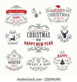 Christmas decoration set of calligraphic and typographic design elements, labels, symbols, icons, objects and holidays wishes