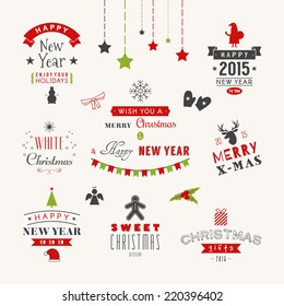 Christmas decoration set of calligraphic and typographic design elements, labels, symbols, icons, objects and holidays wishes