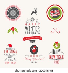 Christmas decoration set of calligraphic and typographic design elements, labels, symbols, icons, objects and holidays wishes