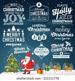 Christmas decoration set of calligraphic and typographic design with labels, symbols and icons elements