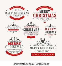 Christmas decoration set of calligraphic and typographic design elements, labels, symbols, icons, objects and holidays wishes