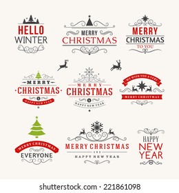 Christmas decoration set of calligraphic and typographic design elements, labels, symbols, icons, objects and holidays wishes