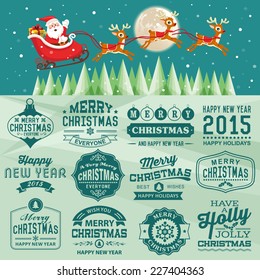 Christmas decoration set of calligraphic and typographic design with labels, icons elements