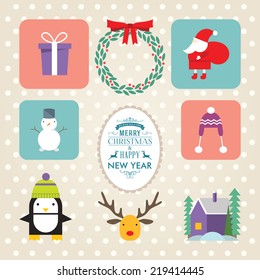 Christmas decoration set of design elements, labels, symbols,  objects and holidays wishes